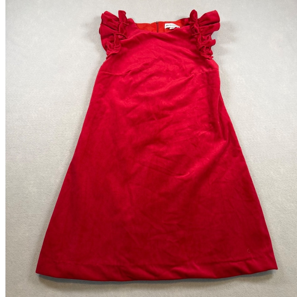 Maria Casero Girls Red Velvet Ruffle Sleeve A-Line Party Dress Size 12